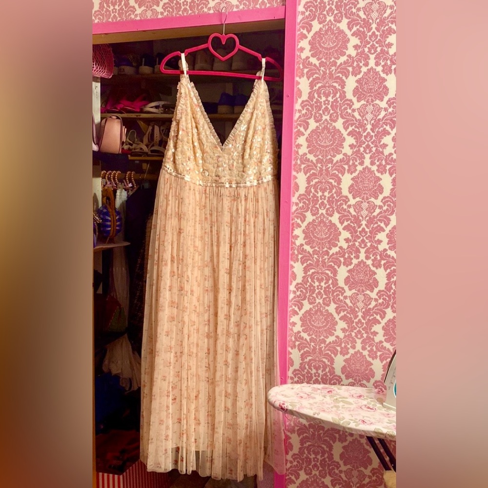 Needle and Thread sequin pink chiffon tulle dress US size 14